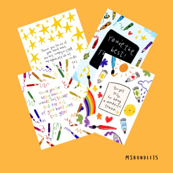 Thank you cards school themed 4 x greetings cards