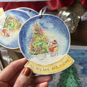 The very best gift is time snow globe wooden bauble