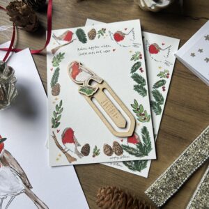 Wooden robins appear bookmark